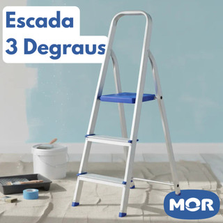 Escada De Alumínio 3 Degraus Mor Dobrável Leve Resistente