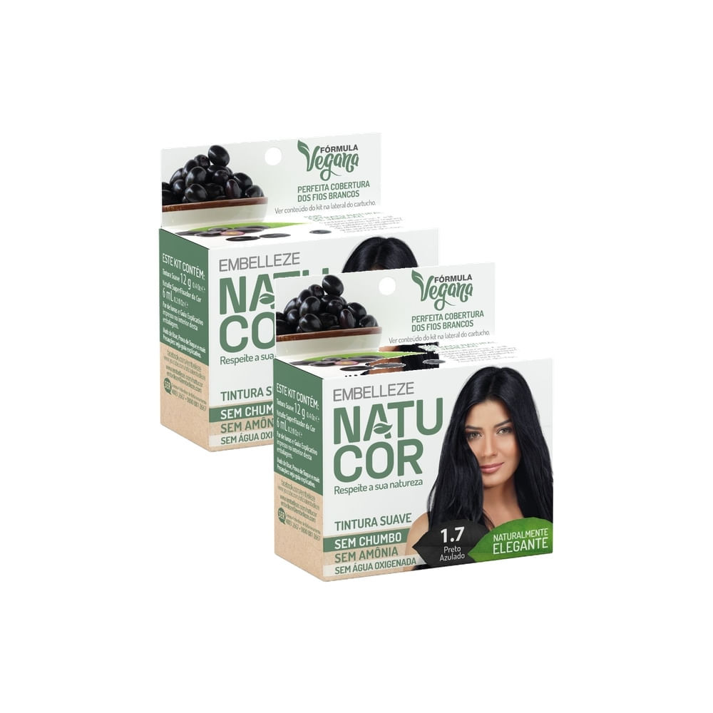 Kit 2 Tintura Pó Natucor Embelleze Preto Azulado 1.7 Kit