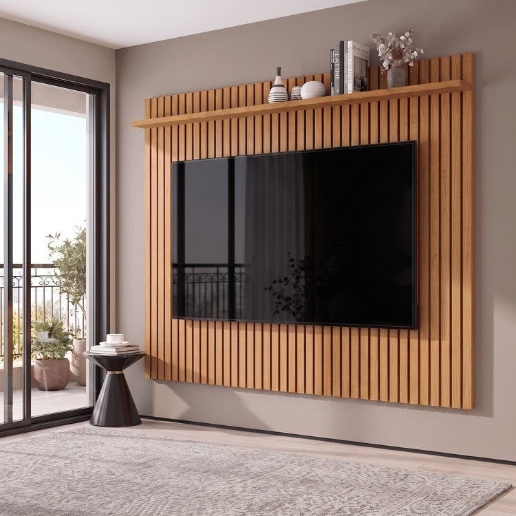 Painel Ripado para TV até 85 Polegadas MDF 230,5CMX183CM Versátil 1.8 Marrom Nature