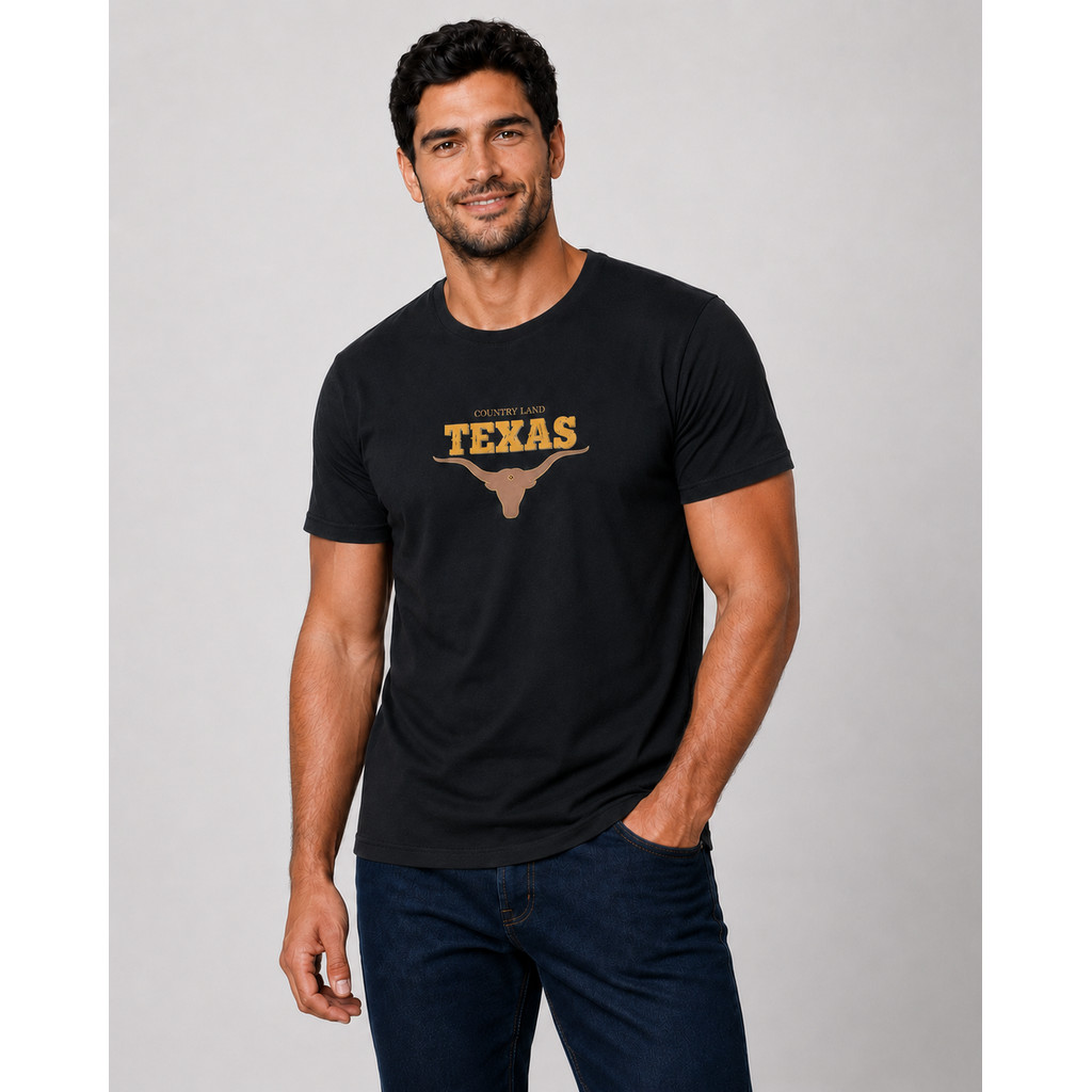Camiseta Masculina Gola Redonda Lisa Estampada Bordada Country Casual Dia a Dia Festa Presente