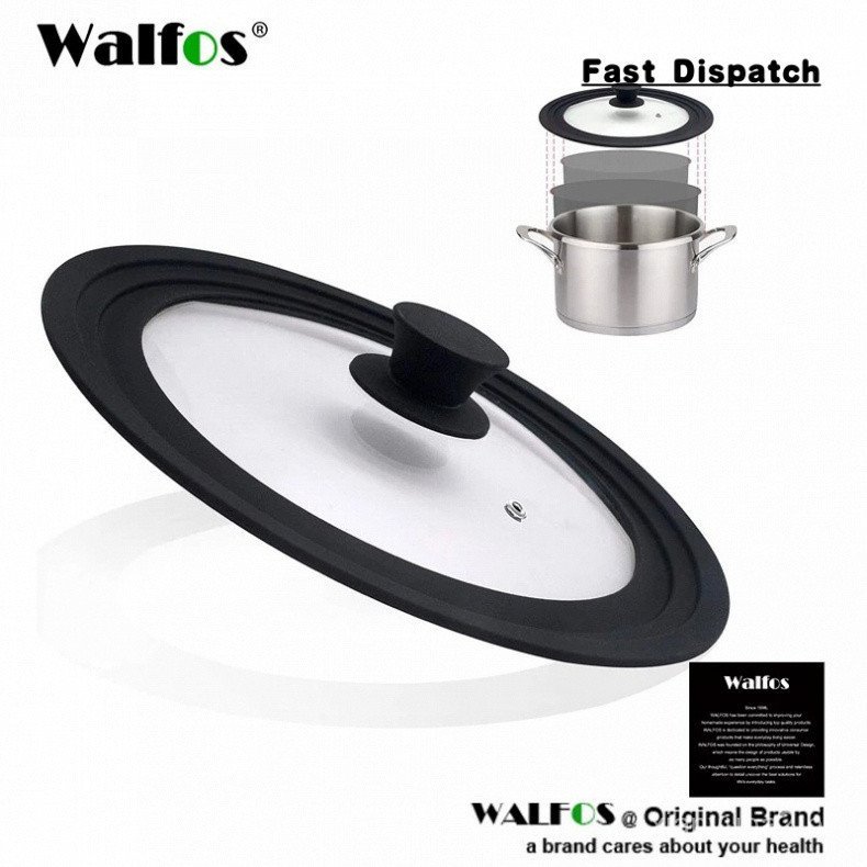 Tampa Universal Walfos para Panelas, Frigideiras e Caçarolas - Vidro Temperado com Borda de Silicone Resistente ao Calor