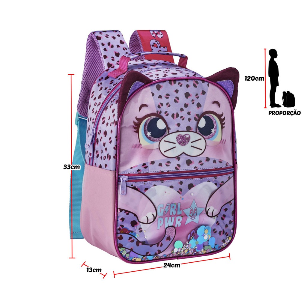 Mochila de Costas Infantil Menina Feminino Resistente Escolar Passeio Viagem Leve Gatinha Gata Bolsa