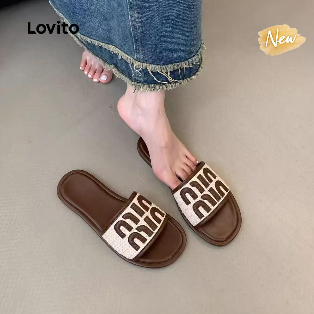 (New Arrival) Lovito Sandálias Rasteiras Casuais Estilo Coreano Com Trança Perfeitas Para O Verão Na Cor Preta LFA121018