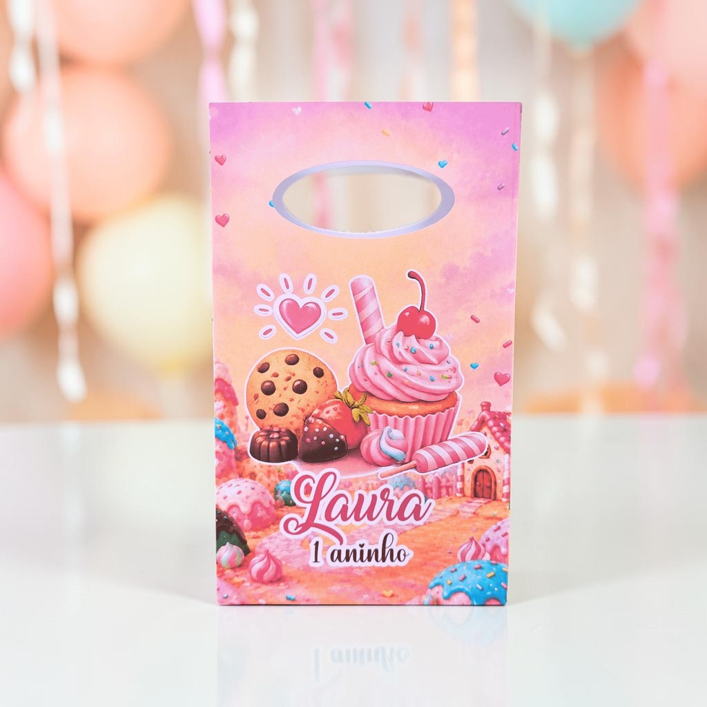 Sacolinha Surpresa Personalizada CONFEITARIA Mundo Doce - Lembrancinha para festa