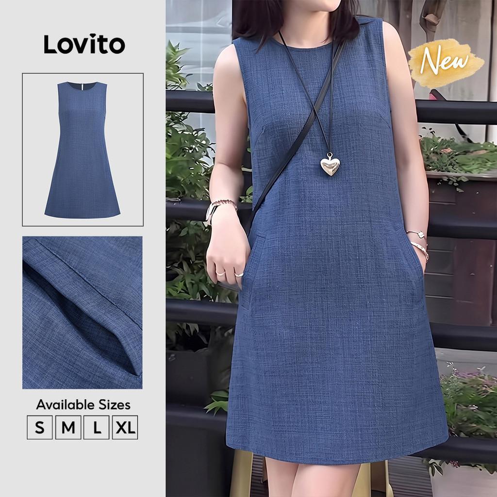 (New Arrival) Lovito Vestido Casual de Bolso Azul Primavera/verão para mulheres DRB38BR088