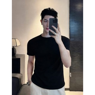 Camiseta masculina de manga curta com gola redonda, versão coreana de verão, Slim fit, cor sólida, justa, elástica, inte