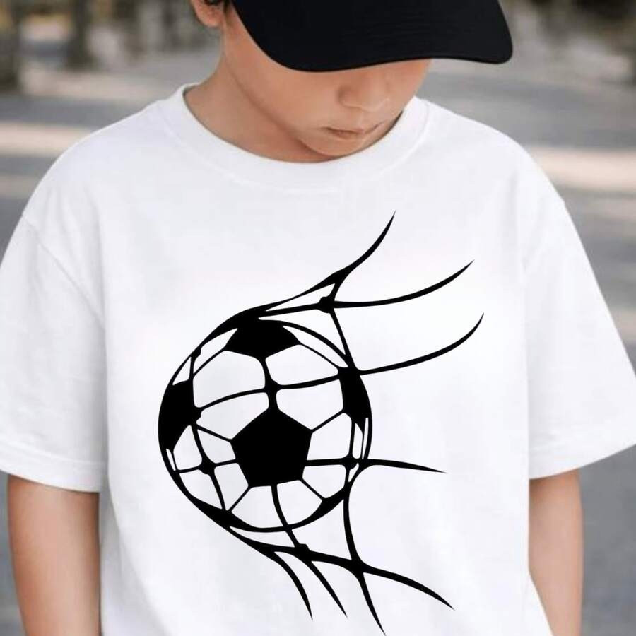 Camiseta Infantil Bola de Futebol Gol Camisa 100% Algodão Para Meninos e Meninas - Crianças Estilo Kids