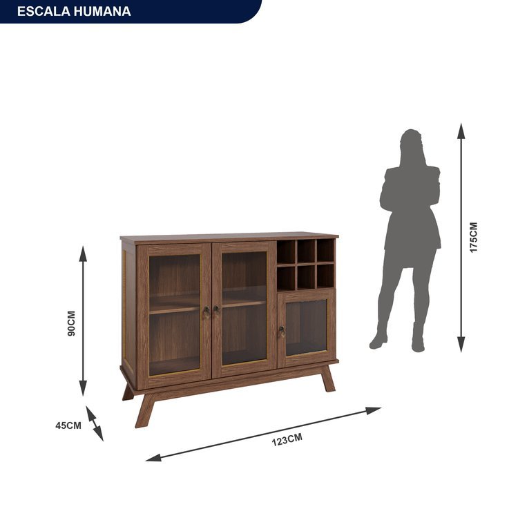 Buffet para Sala de Jantar 3 Portas França Marrom/Ypê · foto 2