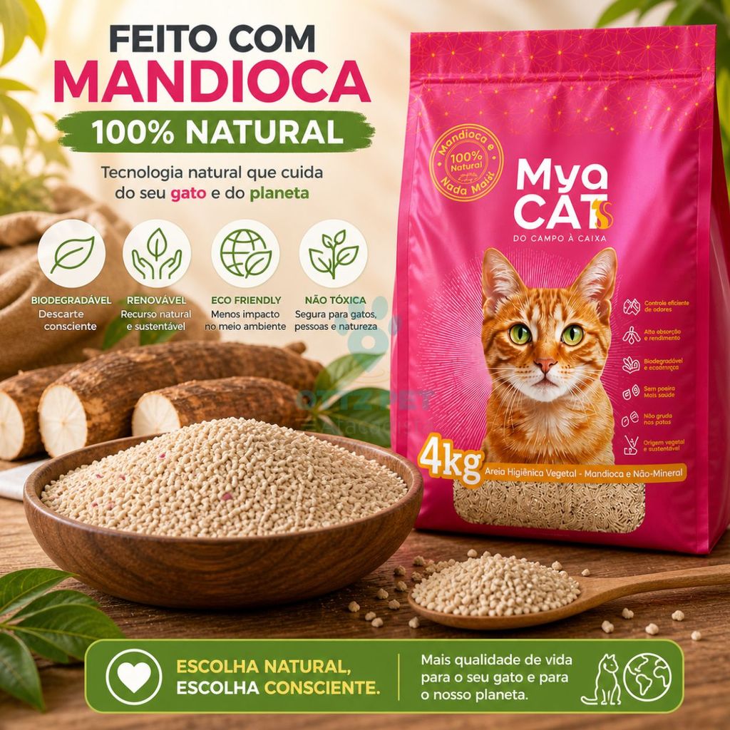 Kit Areia Mya Cat 8kg a 20kg Biodegradável Mandioca Elimina Odor Gatos — imagem 2 de 2