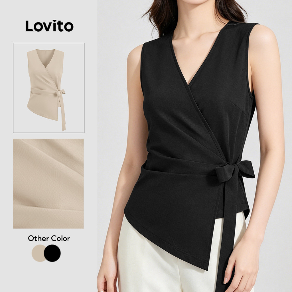 Lovito Top elegante com laço preto perfeito para a primavera/verão LK4ED2070