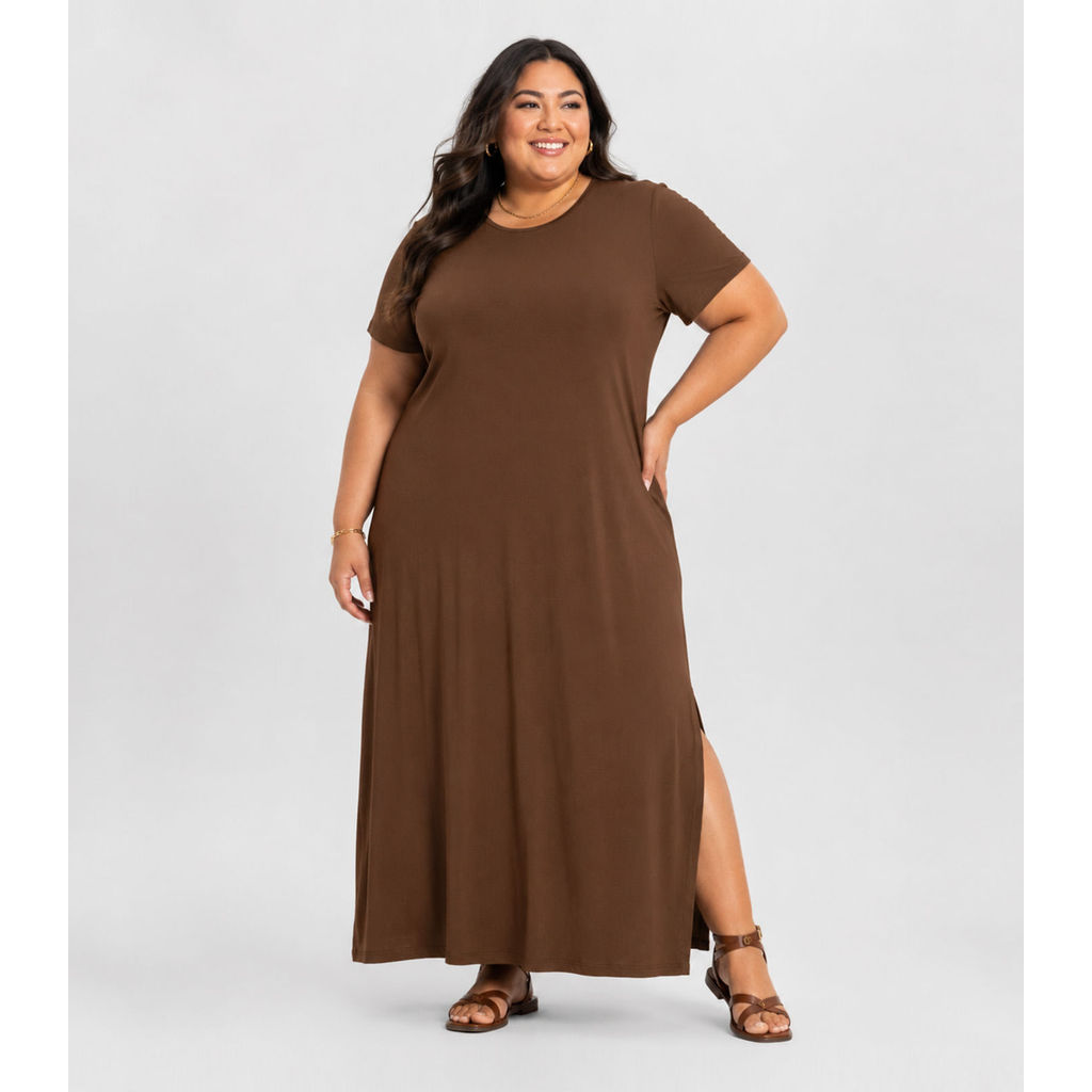 Vestido Feminino Midi Plus Size Infinita Cor Marrom