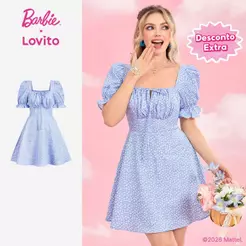 Barbie™ X Lovito Casual Vestido Padrão Enrugado Babados Feminino Primavera/Verão Floral DRBL4PAD017