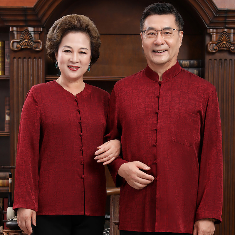 Vovô roupas de verão roupas de casal de meia-idade idosos Tang terno masculino banquete de casamento pais roupas de aniv