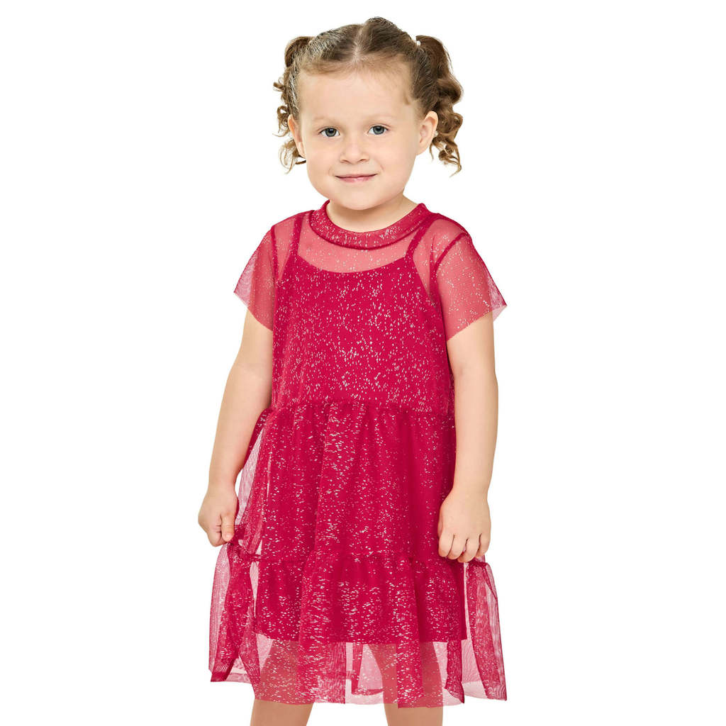 Vestido Infantil Menina Tule Com Brilho Elian Vermelho