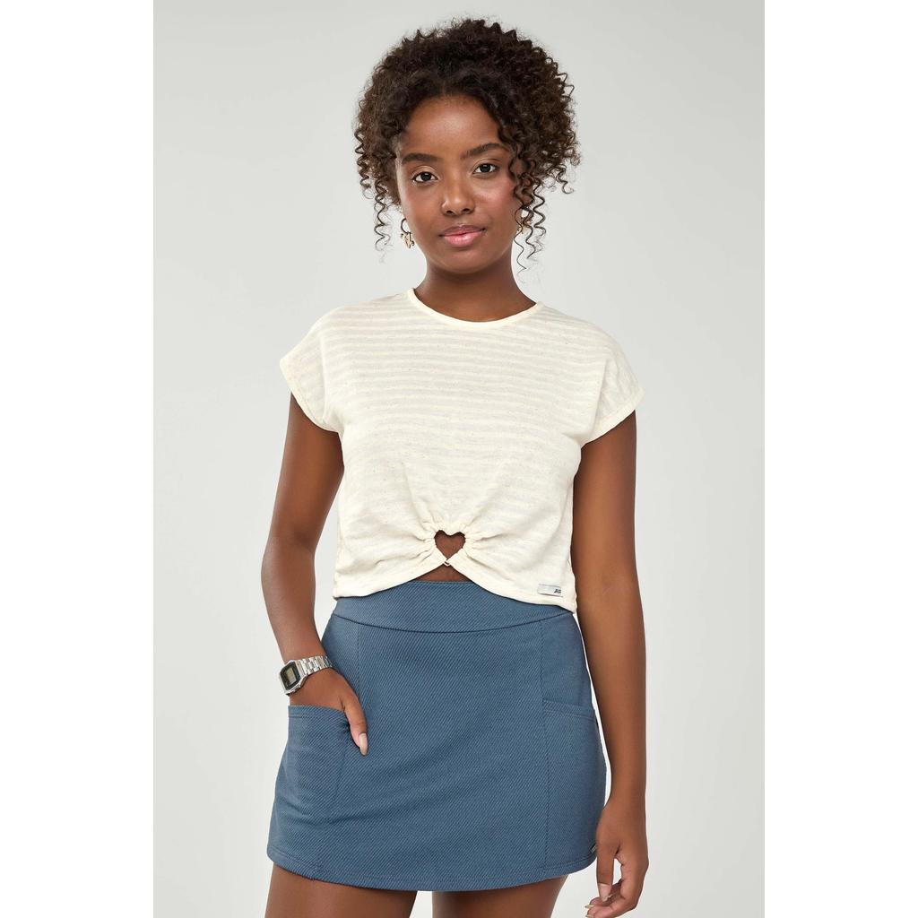 Short Saia Juvenil Menina Moletom de Linho Beats Azul