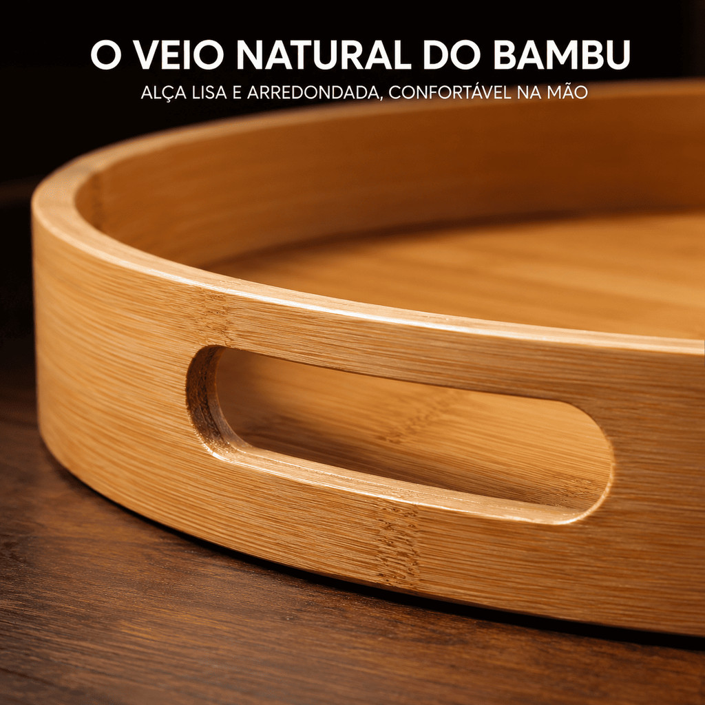 Bandeja Bambu Natural Redonda 30cm Alças Vazadas Servir Café Chá Sucos Petiscos Visitas — imagem 2 de 2