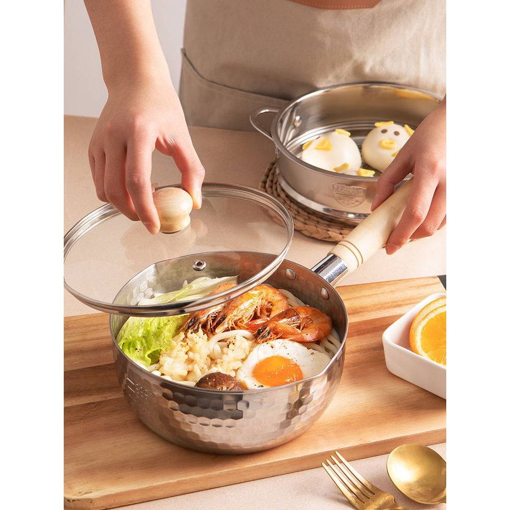 Panela de neve de aço inoxidável espessada estilo japonês Pote de leite Pote de sopa de macarrão doméstico Pote de macar