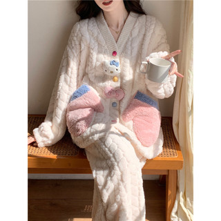Pijama de lã Coral feminino outono inverno forro de lã espessamento 2025 novo estilo flanela de desenho animado terno de