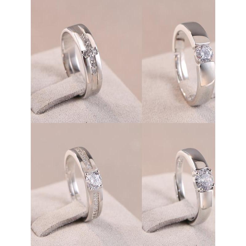 Simulação anel de diamante anel de casamento masculino anel falso boca ao vivo ajustável simples simples anel brilhante 