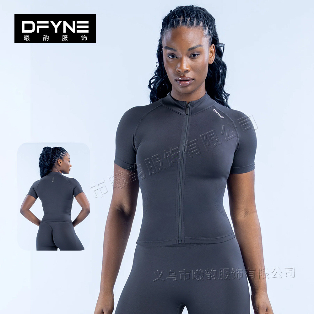 DFYNE venda quente completo fosco de secagem rápida manga curta zíper Yoga Wear correndo lazer Fitness esportes ao ar li