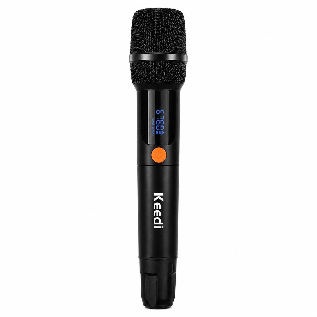 Microfone UHF Digital Recarregável Sem Fio Dinâmico Cardioide Display Receptor P10 50m Karaokê Eventos Keedi MIC-1030