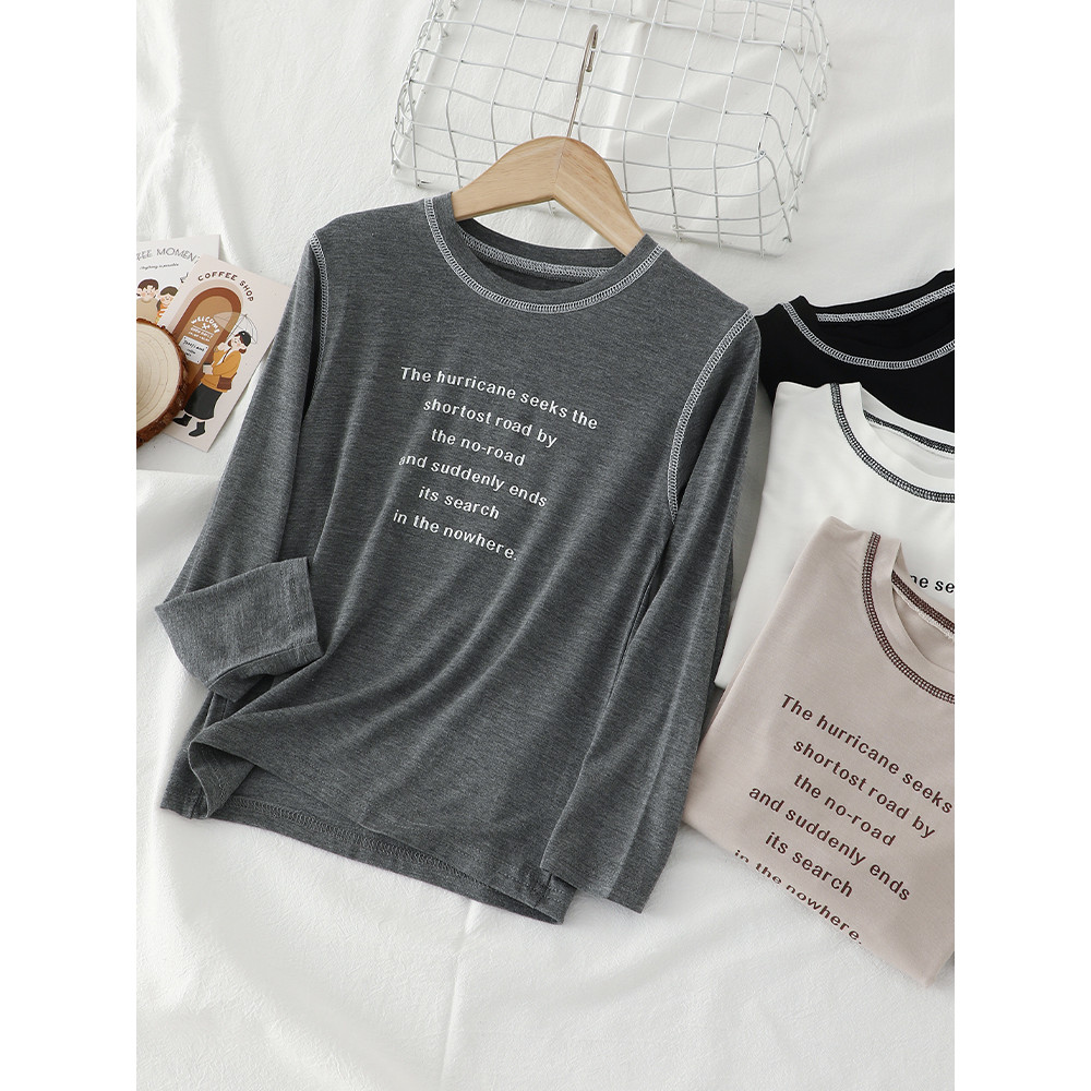 Modal crianças camisa de fundo primavera verão meninos manga comprida camiseta meninas em torno do pescoço meninos topos