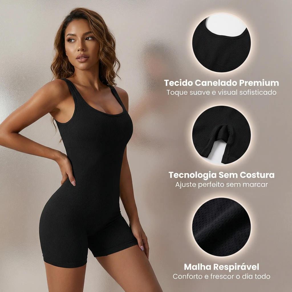 Conjunto Fitness Canelado Feminino, Macaquinho Feminino,Macacão Academia Poliamida, Short Yoga Roupa Conjunto Academia