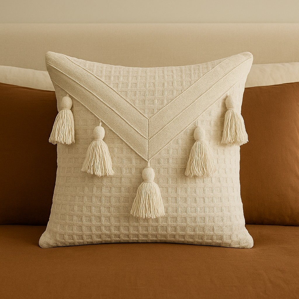 Capa Macramê Algodão Almofada Artesanal Decoração Boho Trama Natural handmade pompom trançado