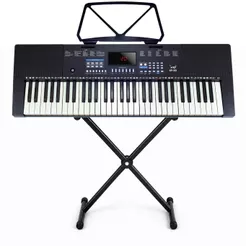 Kit Teclado Musical Bravo BP100 61 Teclas 5/8 Iniciante Estudante com Suporte em X Bivolt 127/220V Preto e Fonte Inclusa