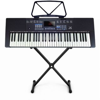 Kit Teclado Musical Bravo BP100 61 Teclas 5/8 Iniciante Estudante com Suporte em X Bivolt 127/220V Preto e Fonte Inclusa