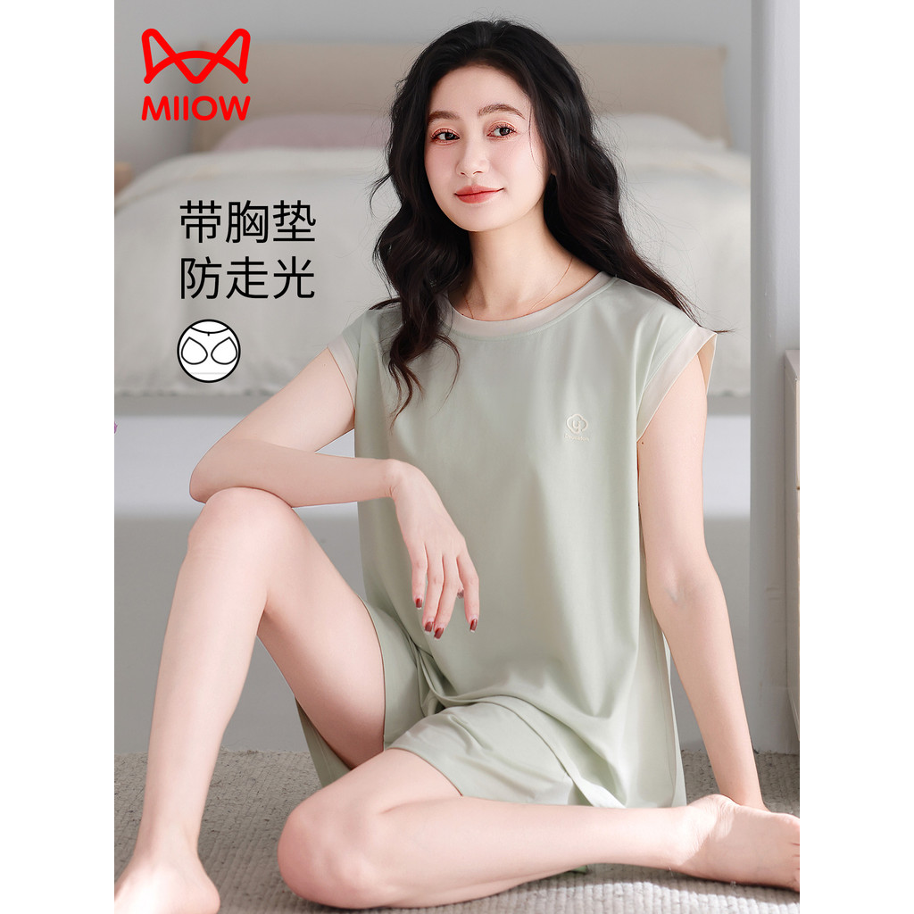 Gato pessoas com almofada no peito pijamas feminino verão Modal colete Shorts estilo fino 2026 novo estilo de seda gelo 