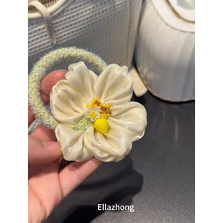 Nicho Original ~ estilo coreano cetim flor anel de cabelo corda de cabelo doce pintinho amarelo fresco Scrunchy estilo c