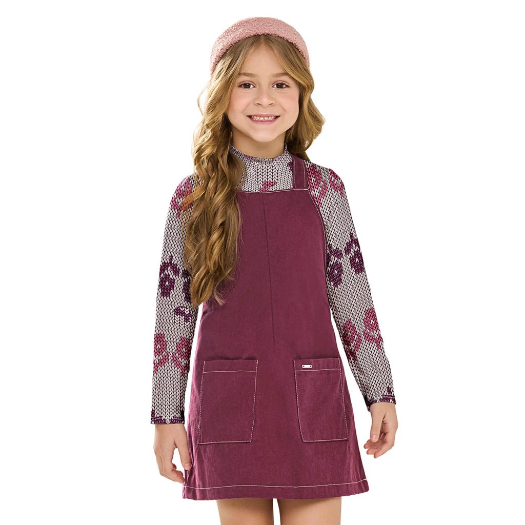 Conjunto Infantil Menina Com Vestido Flores Elian Rosa