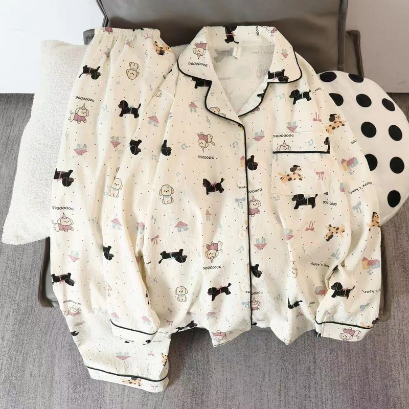 Doce dos desenhos animados nuvem pijamas de algodão feminino primavera outono calças de manga comprida sentimento femini