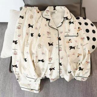 Doce dos desenhos animados nuvem pijamas de algodão feminino primavera outono calças de manga comprida sentimento femini