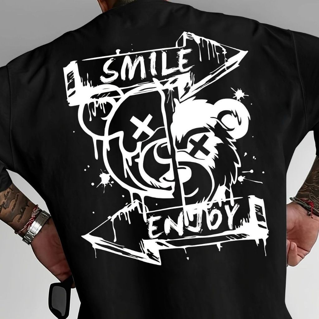 CAMISETA MASCULINO STREETWEAR URSO SMILE ENJOY 100% ALGODÃO PREMIUM CAIMENTO PERFEITO ESTILOSO