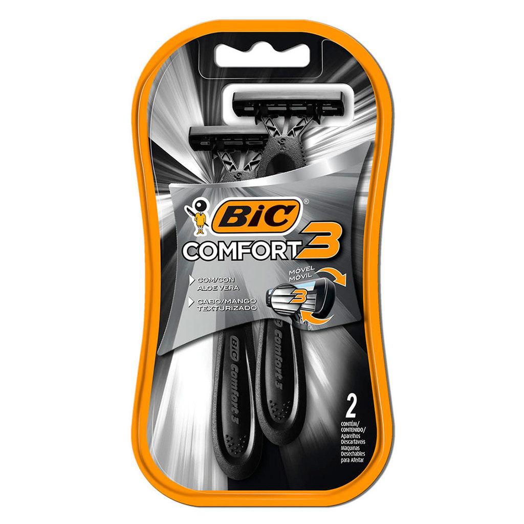 Barbeador descartável Confort3 Preto 2 unidades Bic