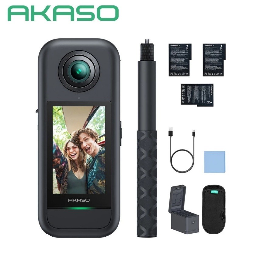 Câmera De Ação Akaso 360 5.7k 72mp 2.29pol Creator Combo Com Micro Sd 128gb