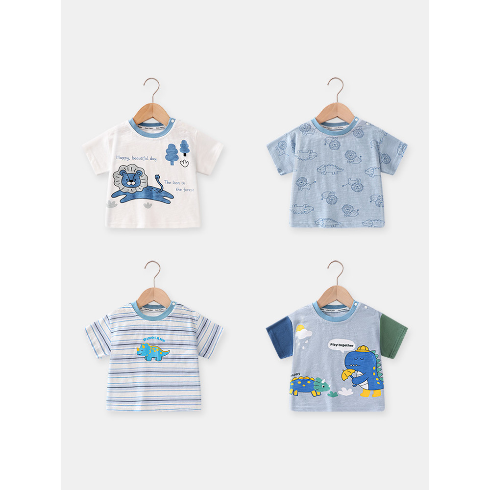 Meninos de manga curta camiseta roupas de verão crianças algodão puro meia manga listrado dos desenhos animados roupas d