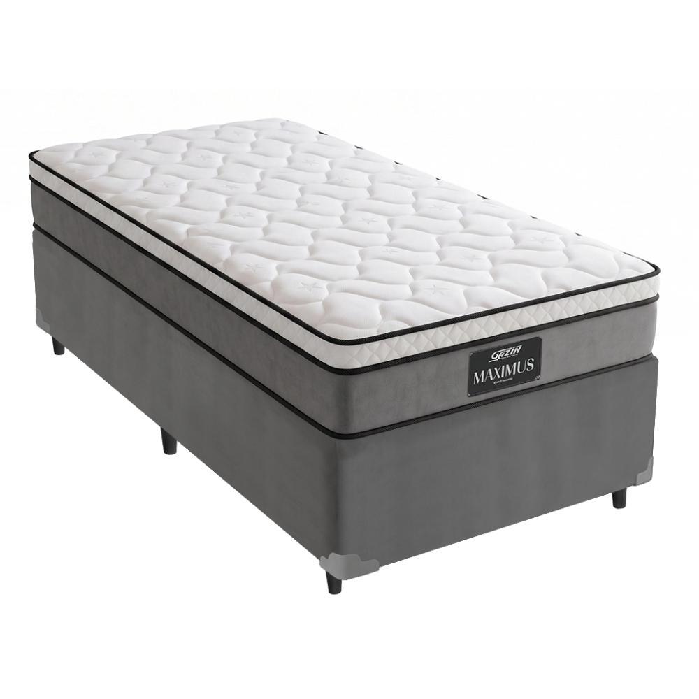 Cama Box Solteiro Colchão Gazin Maximus Molas Ensacadas 88x188x62cm Linho Grafite / Preto - Suporta até 120Kg por Pessoa