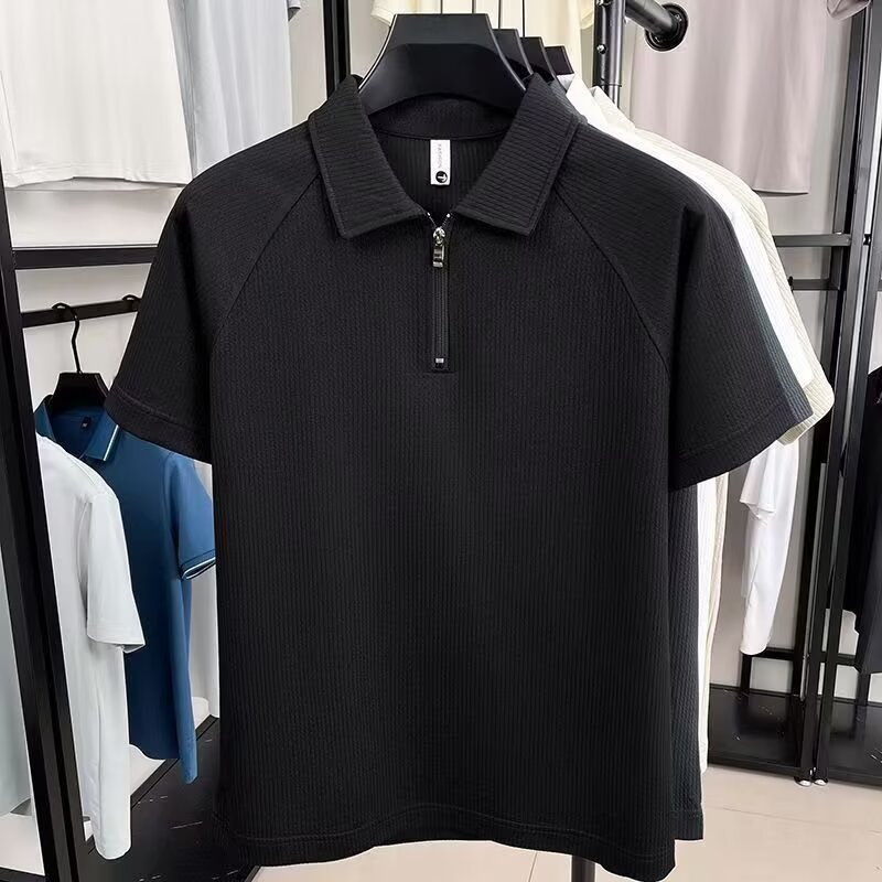 Shopping Retreat verão novo estilo masculino cor sólida meio zíper solto camisa POLO de manga curta moda All-Match
