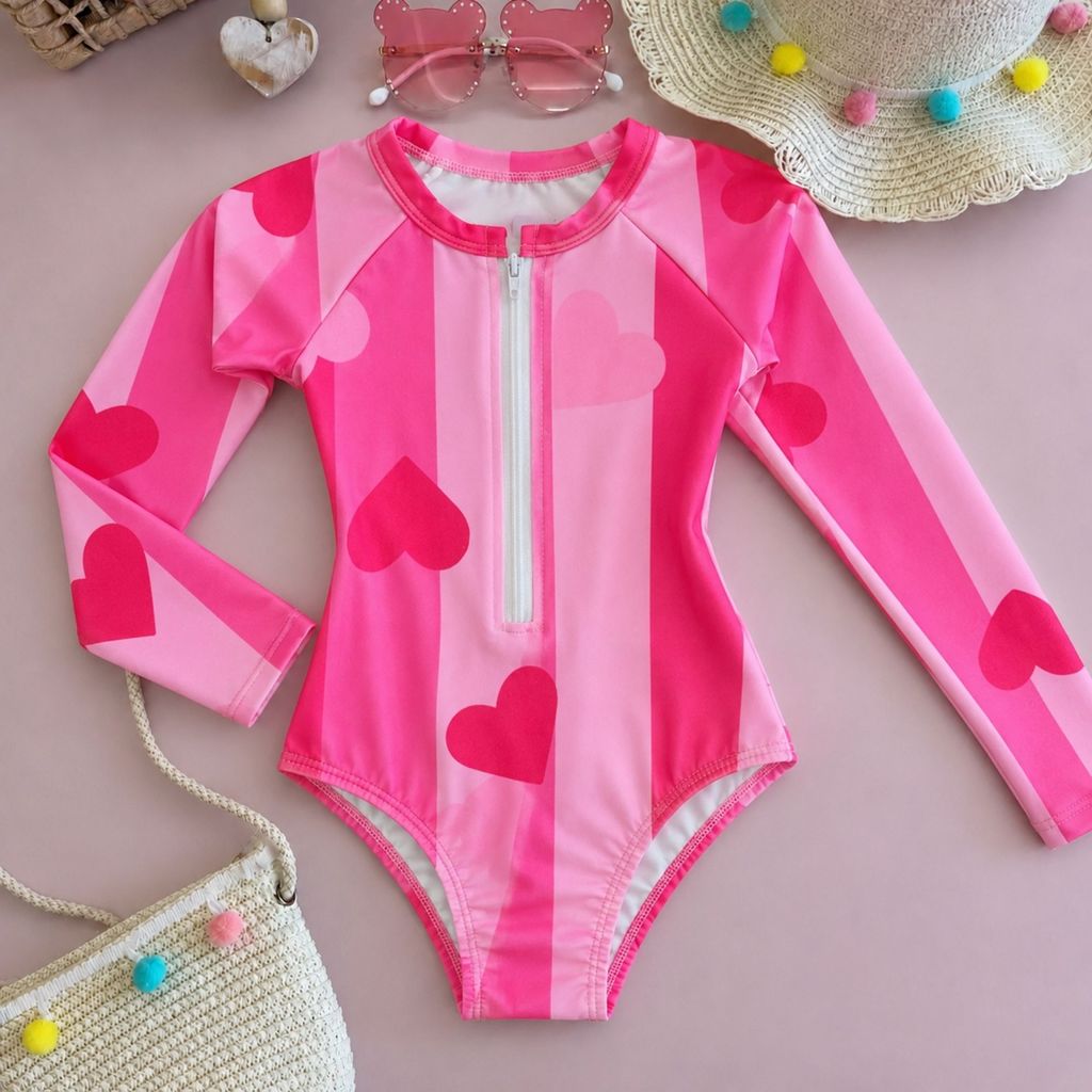 Maiô Infantil Feminino Ziper Personagens Para Meninas Com Proteção UV Moda Verão Praia Carnaval