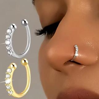 Falso Anel de Nariz Argolinha Pressão Sem Furo 8mm Prata Ouro Hipoalergênico Ajustável Feminino Moda Hip-Hop