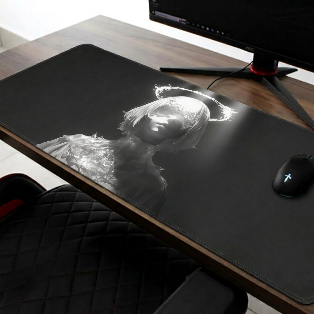 Mousepad Anime Preto e Branco, Tapete de Mesa Gamer Extra Grande, Base Antiderrapante, Ideal para Escritório e Jogos