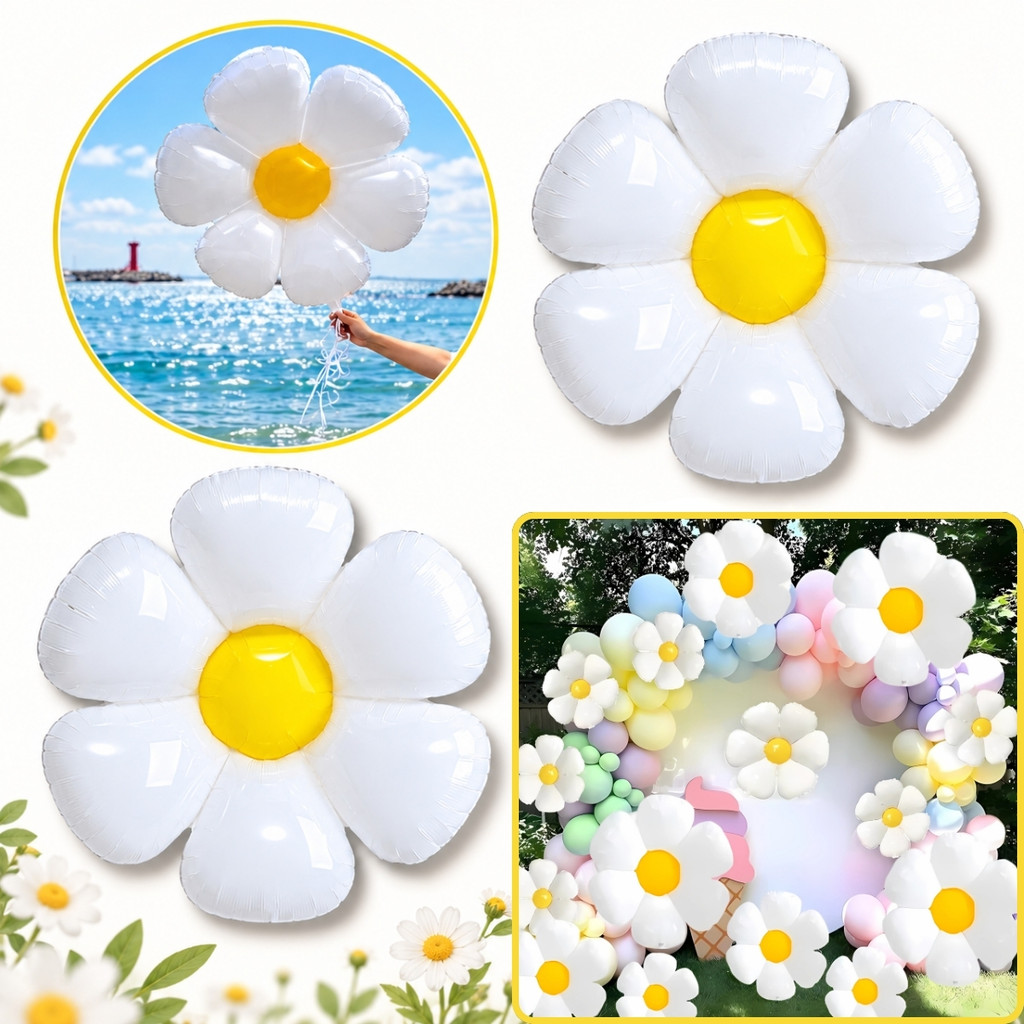 Balão Flor Margarida Branca 45cm Decoração Festa Jardim Enfeite