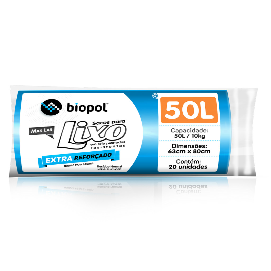 Saco de Lixo Maxlar Extra Reforçado Biopol Azul 50L com 20Un