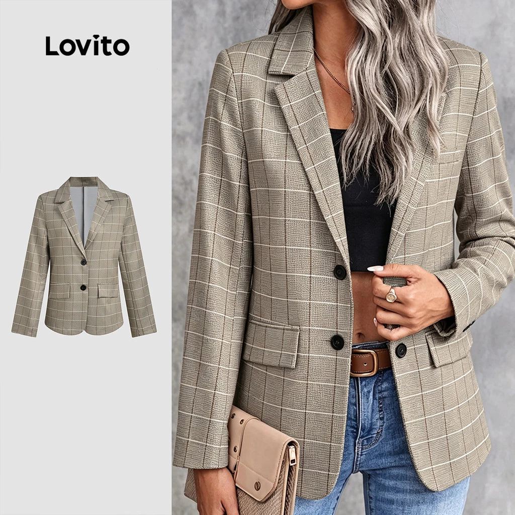 (New Arrival) Lovito Blazer Casual com Botões Bolso Falso Marrom Outono/inverno para mulheres BZK8BR099
