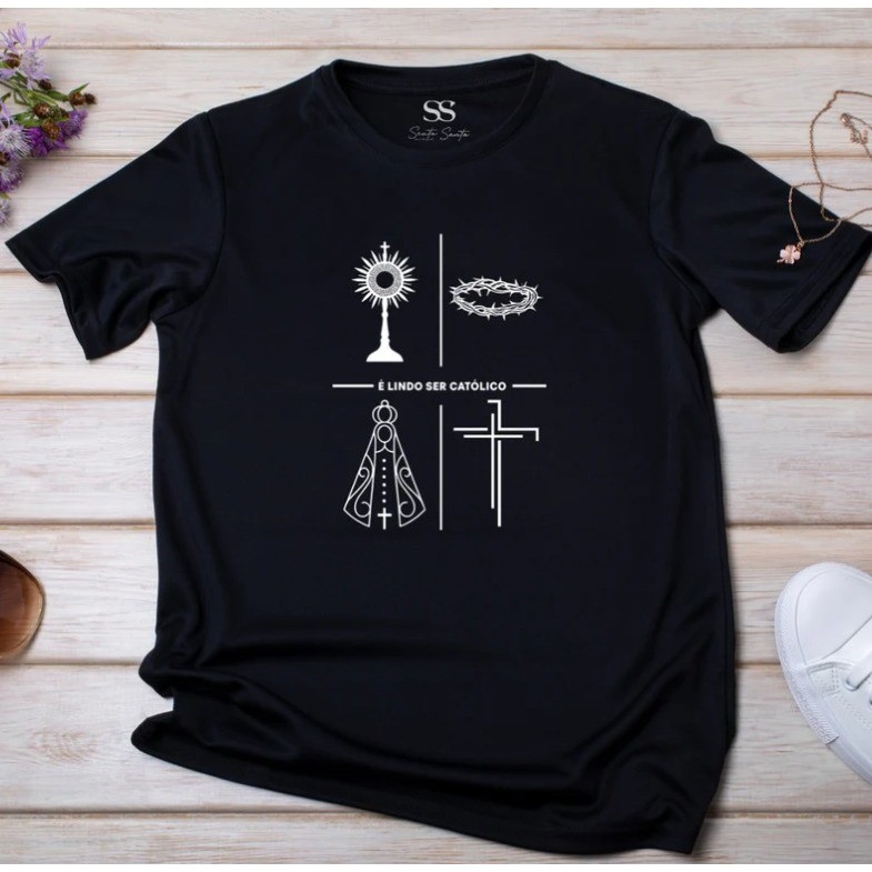 Camiseta Católica Unissex Nossa Senhora Aparecida Fé Cristã Algodão Estampa Premium — imagem 2 de 2