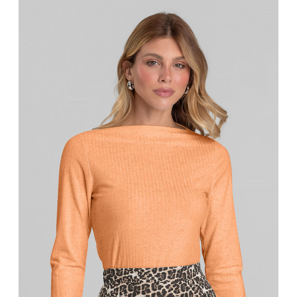 Blusa Feminina Manga Longa Canelada Dianna Laranja