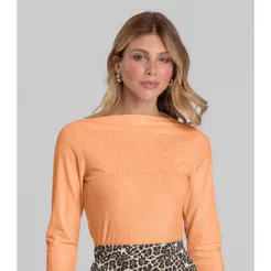 Blusa Feminina Manga Longa Canelada Dianna Laranja